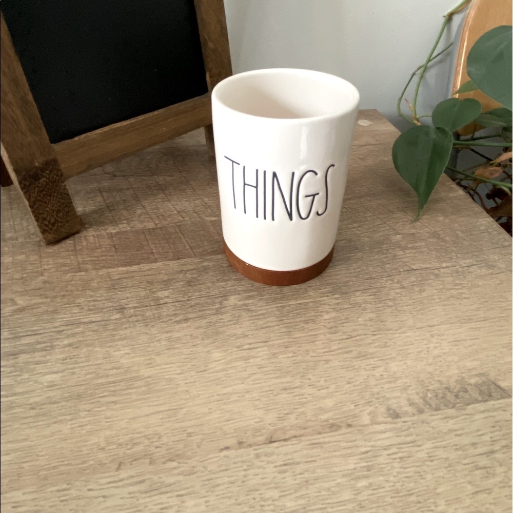 Rae Dunn THINGS Holder - Ceramic and Wood - NEW